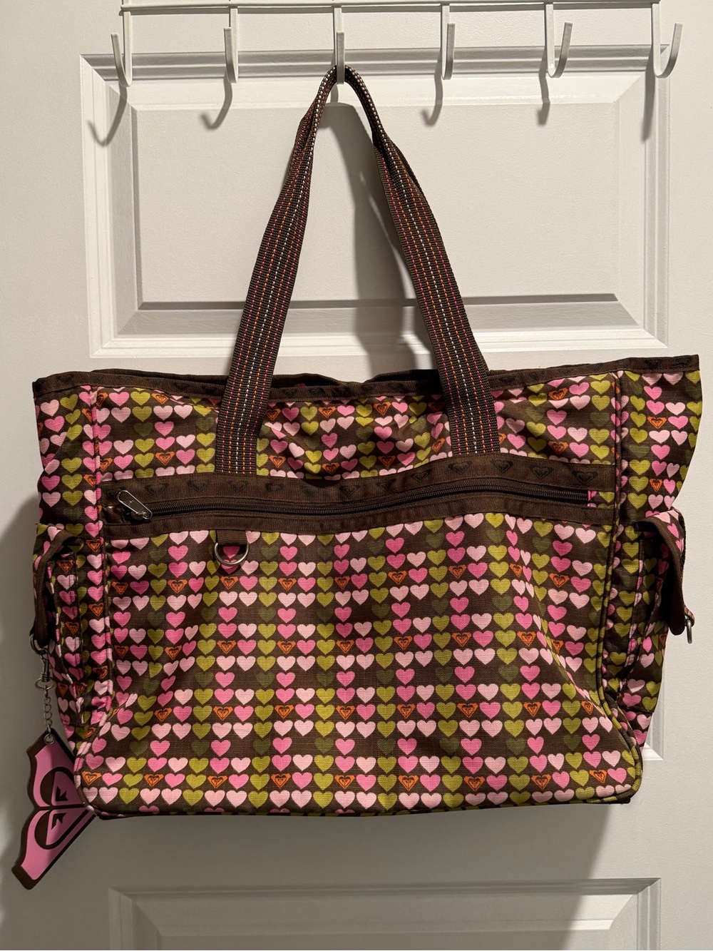 Roxy Y2K Multicolor Heart Print Nylon Duffle Bag/Weekender Bag/Gym Bag! Cute!!